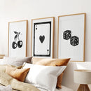 Set of Three Piece Playing Cards Black and White Decor by Wall Art Set