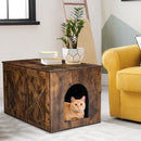 Wooden Hidden Cabinet Cat Furniture with Divider-Coffee by LJGDeals