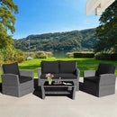 4 Pieces Patio Rattan Furniture Set Sofa Table with Storage Shelf Cushion by LJGDeals