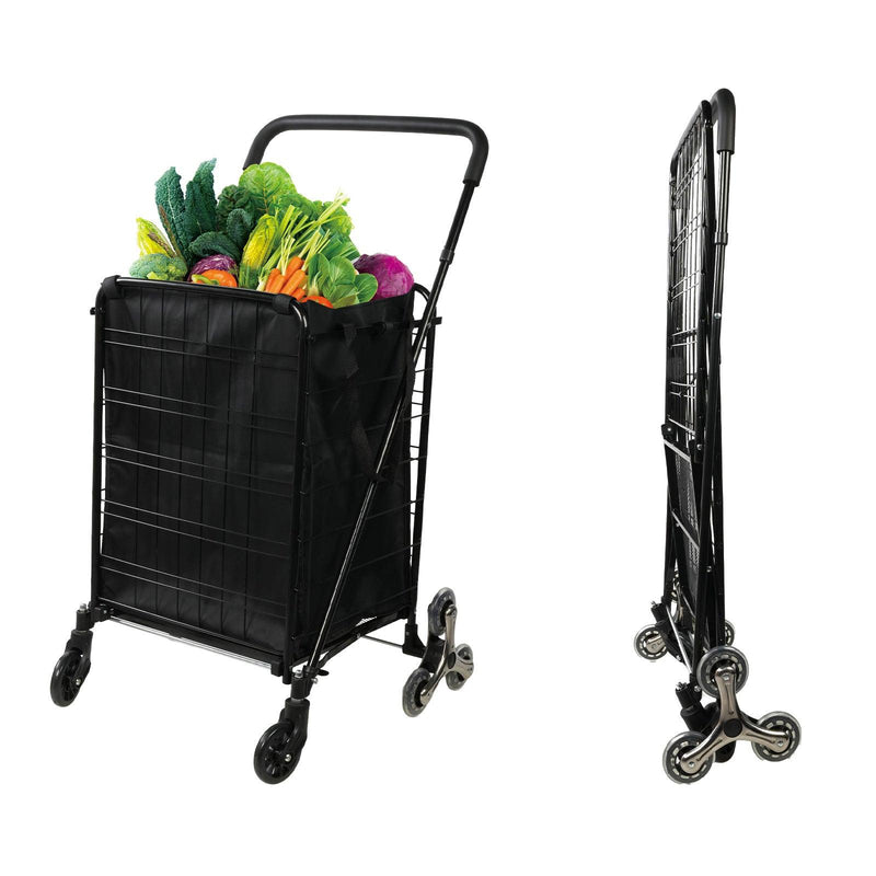 Folding Shopping Cart with Wheels and Removable Cloth Liner Holds Up to 77 Lbs.