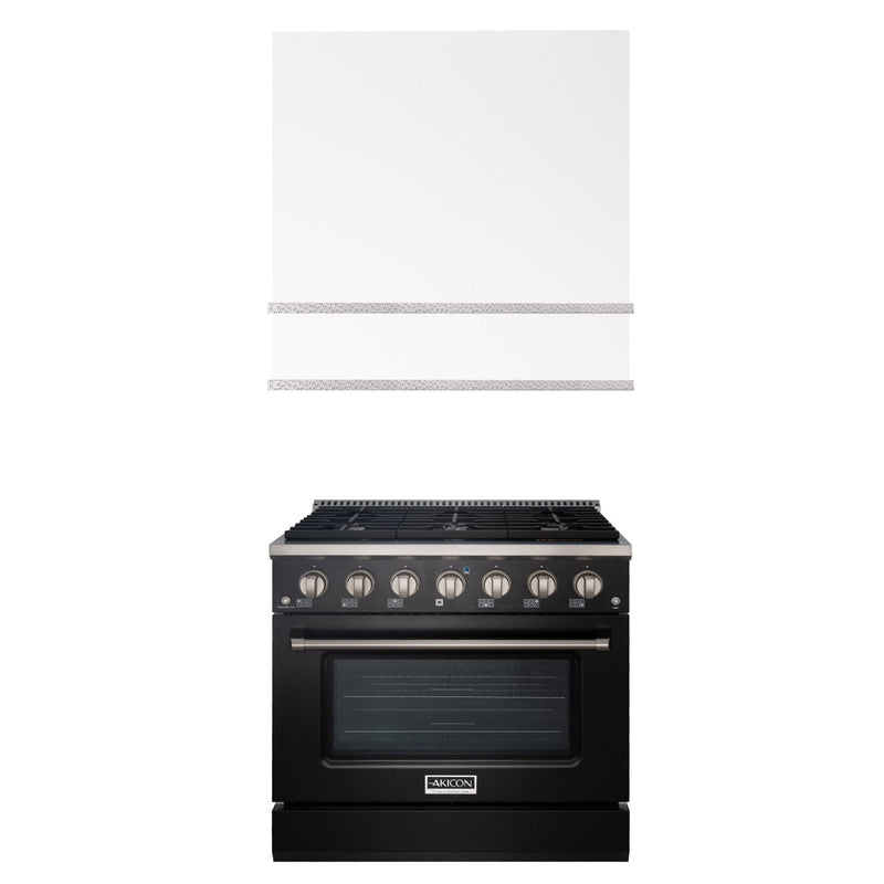 Akicon 36" Stainless Steel Range Hood with 600 CFM Insert & 6-Burner Gas Range Combo – Powerful Ventilation, Convection Oven, Multiple Finishes