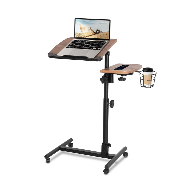 Versatile Mobile Laptop Cart: Height Adjustable Stand with Wheels, Cup Holder, and Lockable Wheels