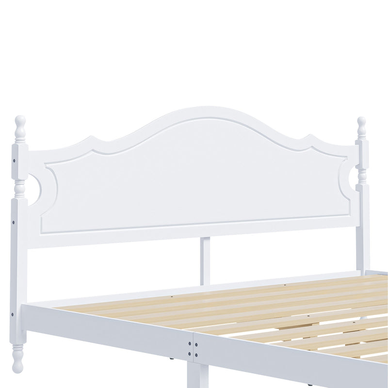 King Bed Frame with Headboard, Retro Style Wooden Platform Bed, photo 9 of 10