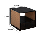 21 Inch Handcrafted Acacia Wood Side Table Nightstand, Woven Jute Side Panels, Brown, Black