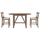 3-Piece Wood Counter Height Drop Leaf Dining Table Set with 2 Upholstered Dining Chairs for Small Place, Brown