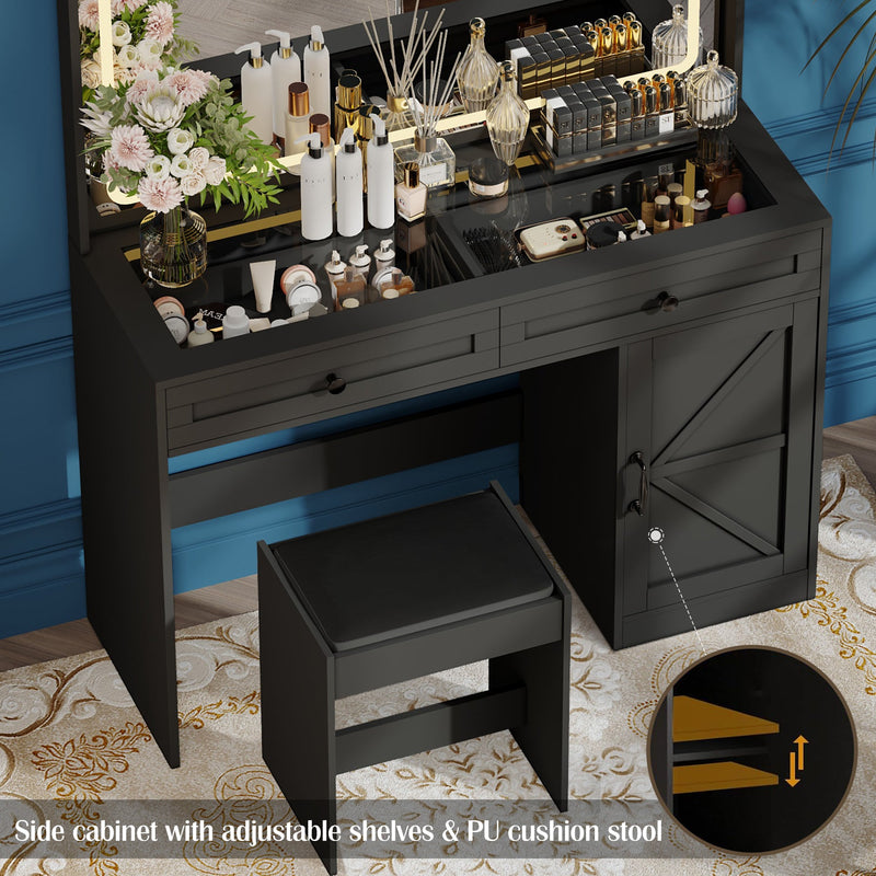 Walker Edison | Farmhouse Makeup Vanity Table with Stool