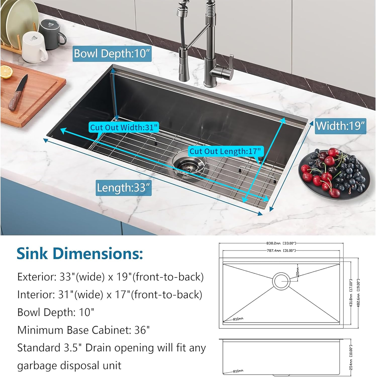 33 Gunmetal Undermount Kitchen Sink, photo 8 of 8