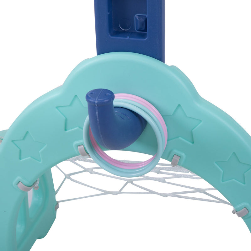 5 in 1 Slide and Swing Playing Set, Toddler Extra-Long Slide with 2 Basketball Hoops, Football, Ringtoss, Indoor Outdoor