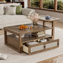 Coffee Table With 1 Storage Shelf, 2 Tabletops And 1 Rattan Drawer by HouseOfZazla