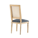 Elegant French Country Dining Chairs Set of 6 with Cane Backrest & Upholstered Seats in Blue Gray Solid Rubberwood Frame