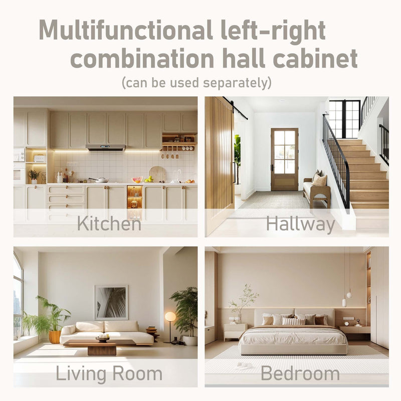 Multifunctional left-right combination hall cabinet (can be used separately) with storage and 4 hooks, storage cabinet/ hall tree 2 in 1 for living room, kitchen and hallway,antique Beige