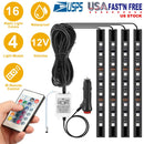 4PCS 36LEDs 12V Car Atmosphere Light Strip IP65 Colorful RGB LED Neon Lights IR Remote