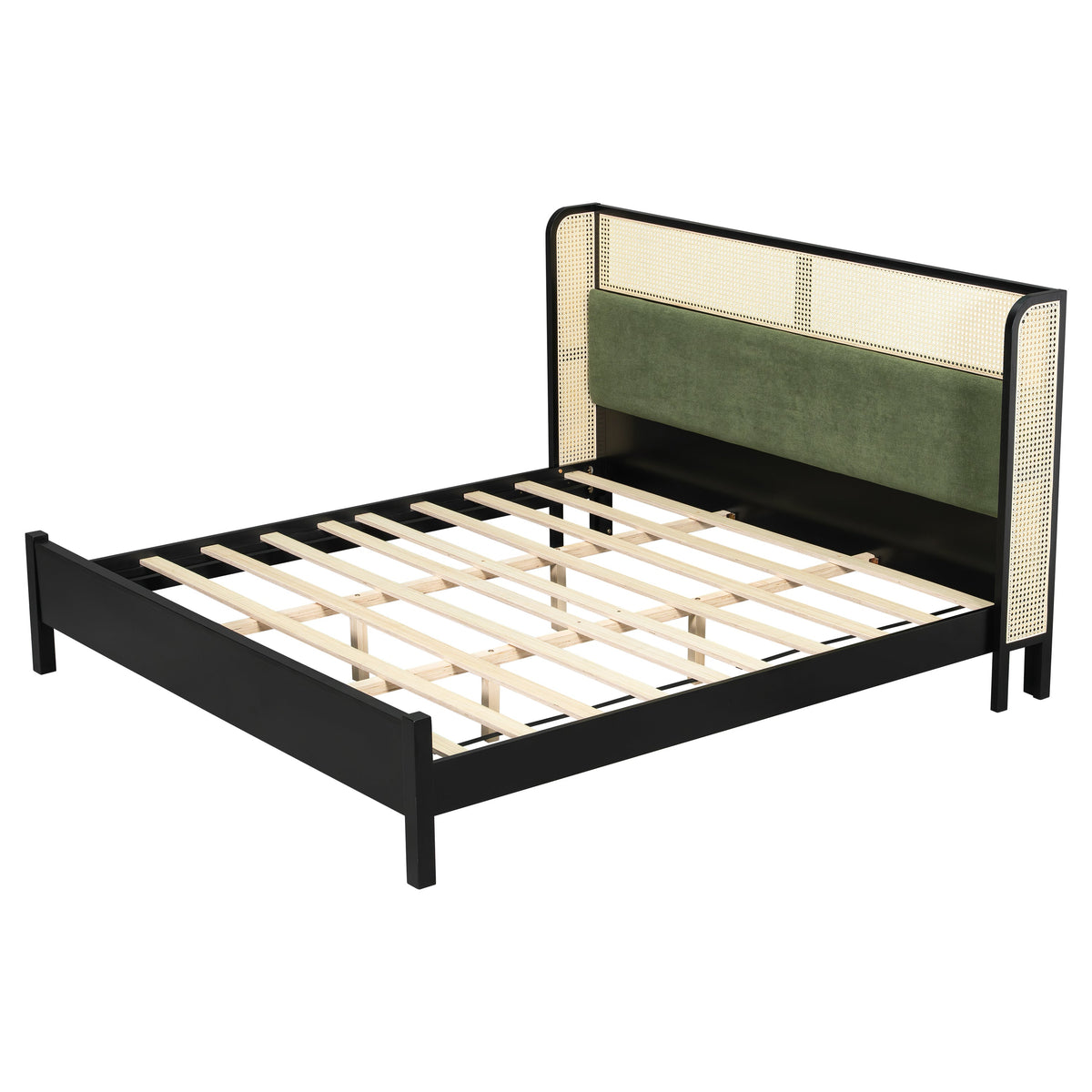 King Size Bed Frame with Black Frame and Green Upholstered Headboard, photo 6 of 10