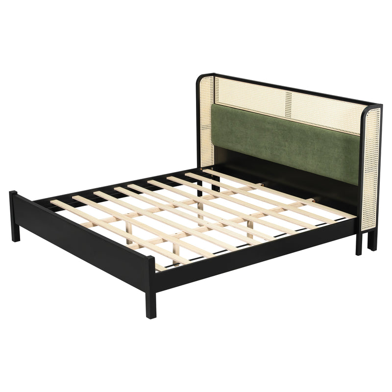 King Size Bed Frame with Black Frame and Green Upholstered Headboard, photo 6 of 10