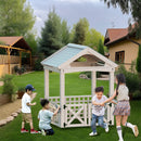 Outdoor Wooden Playhouse With Bench And Door - White by HouseOfZazla