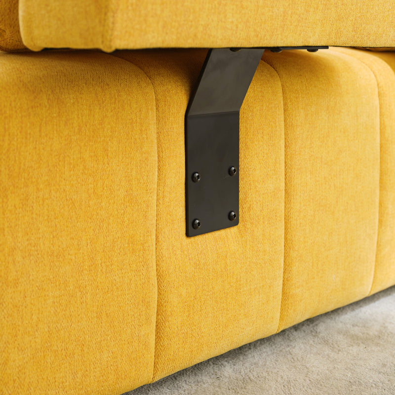 91.73" L-shaped Sofa Sectional Sofa Couch with 2 Stools and 2 Lumbar Pillows for Living Room, Yellow