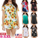Women Summer Shirts Tops Loose Short Sleeve T Shirts Casual Floral Printed Button Shirts Blouse S-XXL