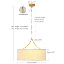 3-Light Gold Fabric Drum Pendant Light