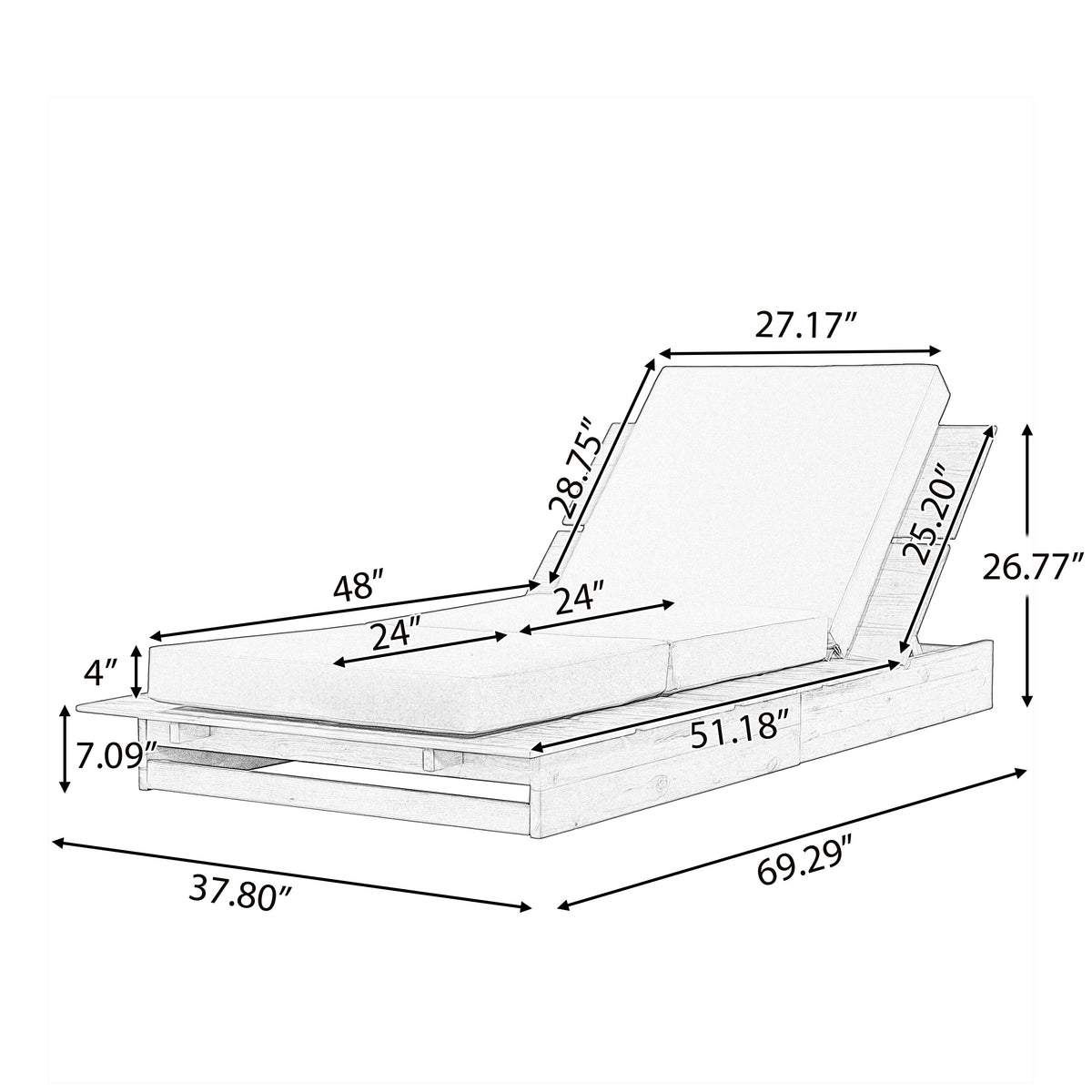 Acacia Wood Chaise Lounge with 4" Thick 3-Fold, photo 3 of 10