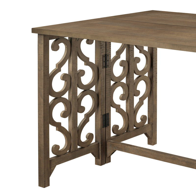 3-Piece Retro Dining Set Solid Wood Counter Height Pub Set Foldable Table with 2 Saddle Stools for Kitchen, Small Space (Distressed Brown)