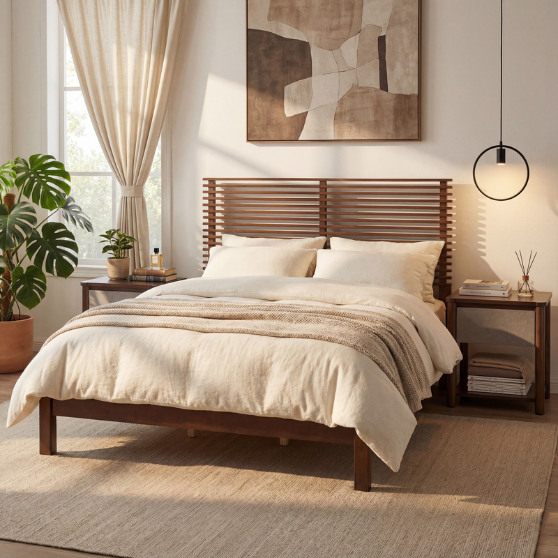 Premium Solid Wood King Size Bed Frame with Headboard - Walnut Color, photo 3 of 9