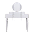 Luxury Vanity Desk With Round Mirror Height Adjustable Dressing Table Set Engineered Wood - Silver by HouseOfZazla