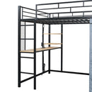Loft Bed With Desk, Shelves, Power Outlet, LED Light And Wardrobe