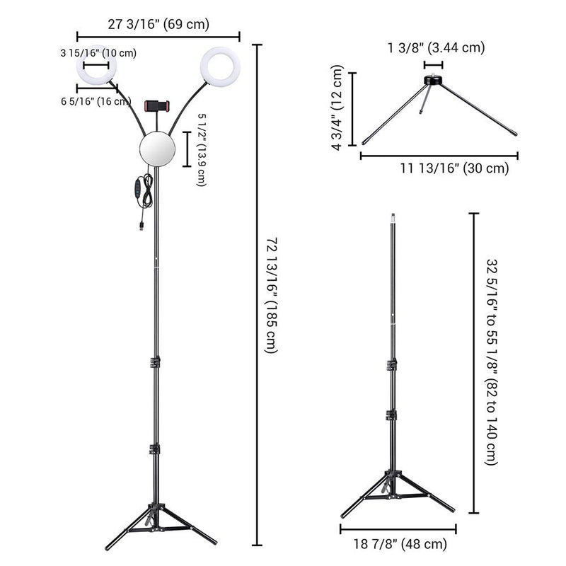 Yescom 7" Dual Ring Light Dimmable Selfie Mirror Phone Holder Remote