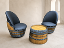 Whiskey & Wine Barrel Lounge Chair — Hidden Storage, Memory Foam, Checkered Gray Upholstery (Limited)