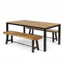 3-Piece Outdoor Acacia Wood Dining Set, 71" Rectangular Patio Table & 2 Benches by HouseOfZazla
