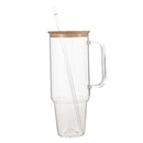 Glass 40 oz. Tumbler with Bamboo Lid, Handle & Straw - Clear by creativegiftsdirect