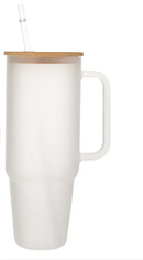 Glass 40 oz. Tumbler with Bamboo Lid, Handle & Straw - Frosted by creativegiftsdirect