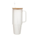Glass 40 oz. Tumbler with Bamboo Lid, Handle & Straw - Frosted by creativegiftsdirect