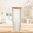 Glass 40 oz. Tumbler with Bamboo Lid, Handle & Straw - Frosted by creativegiftsdirect