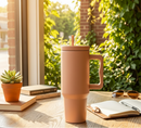 40 oz. Stainless Steel Modern Tumbler with Handle & Straw - Tan by creativegiftsdirect