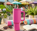 40 oz. Stainless Steel Modern Tumbler with Handle & Straw - Hot Pink by creativegiftsdirect