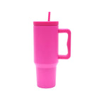 40 oz. Stainless Steel Modern Tumbler with Handle & Straw - Hot Pink by creativegiftsdirect