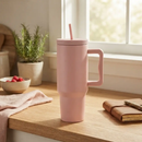 40 oz. Stainless Steel Modern Tumbler with Handle & Straw - Pink by creativegiftsdirect