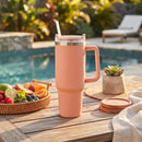 40 Oz Stainless Steel Tumbler with Handle & Straw - Peach