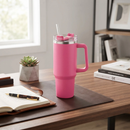 40 Oz Stainless Steel Tumbler with Handle & Straw - Hot Pink by creativegiftsdirect