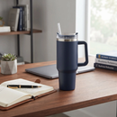 40 Oz Stainless Steel Tumbler with Handle & Straw - Navy by creativegiftsdirect