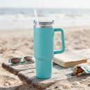 40 Oz Stainless Steel Tumbler with Handle & Straw - Aqua by creativegiftsdirect