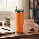 30 Oz Stainless Steel Tumbler with Handle & Straw - Orange