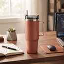 30 Oz Stainless Steel Tumbler with Handle & Straw - Rose
