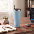 30 Oz Stainless Steel Tumbler with Straw - Light Blue