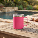 12 Oz Stainless Steel Travel Mug with Handle - Hot Pink