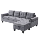 Modern Sectional Sofa Set with L Shape Chaise Lounge and Storage in Grey Velvet Fabric