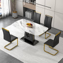 A modern, minimalist, and luxurious dining table with a white imitation marble tabletop and MDF legs with U-shaped brackets. Tables in restaurants and living rooms 63"x35.4"x30 F-U