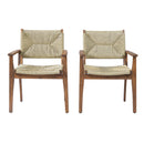 5-Piece Outdoor Dining Set: Teak Finish Round Acacia Wood Table & 4 Wicker Armchairs by HouseOfZazla