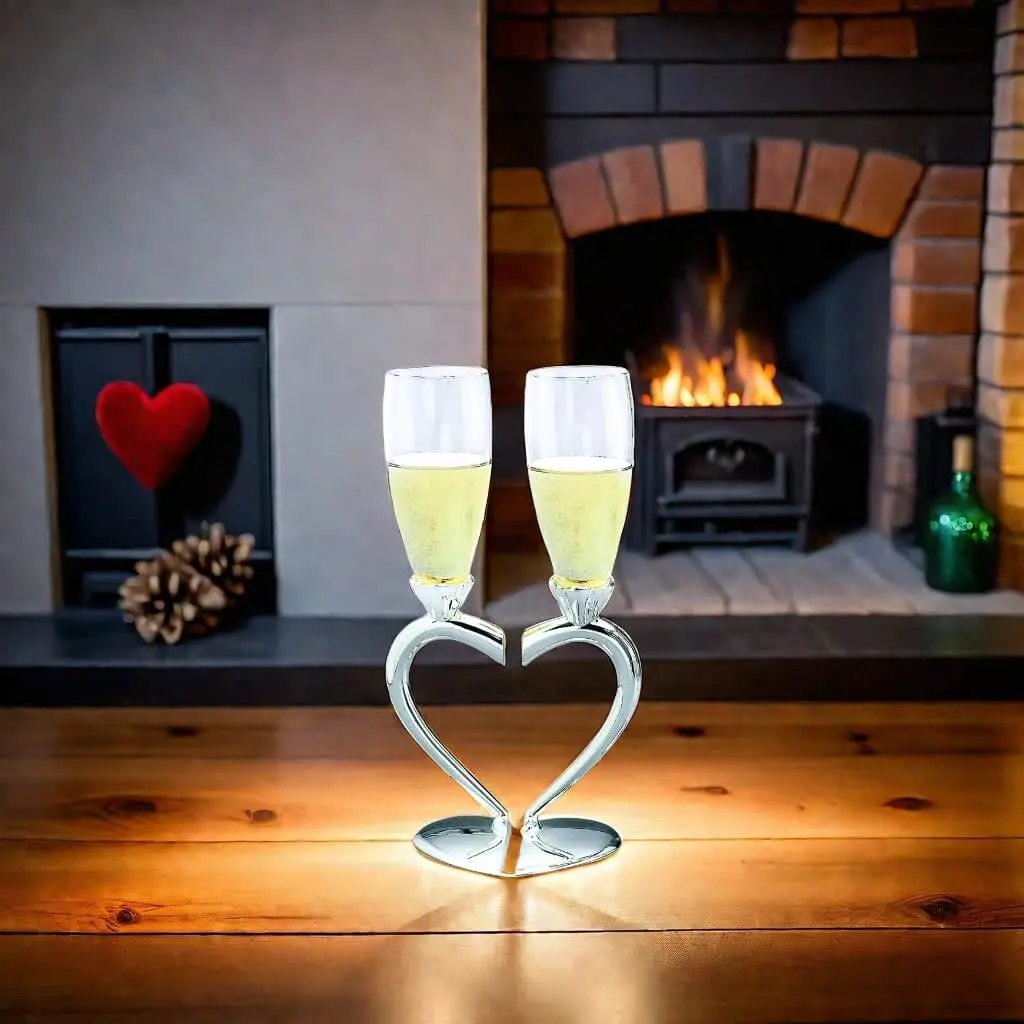 Toasting Goblets With Heart Shaped Separating Base & Stem, installed in a room
